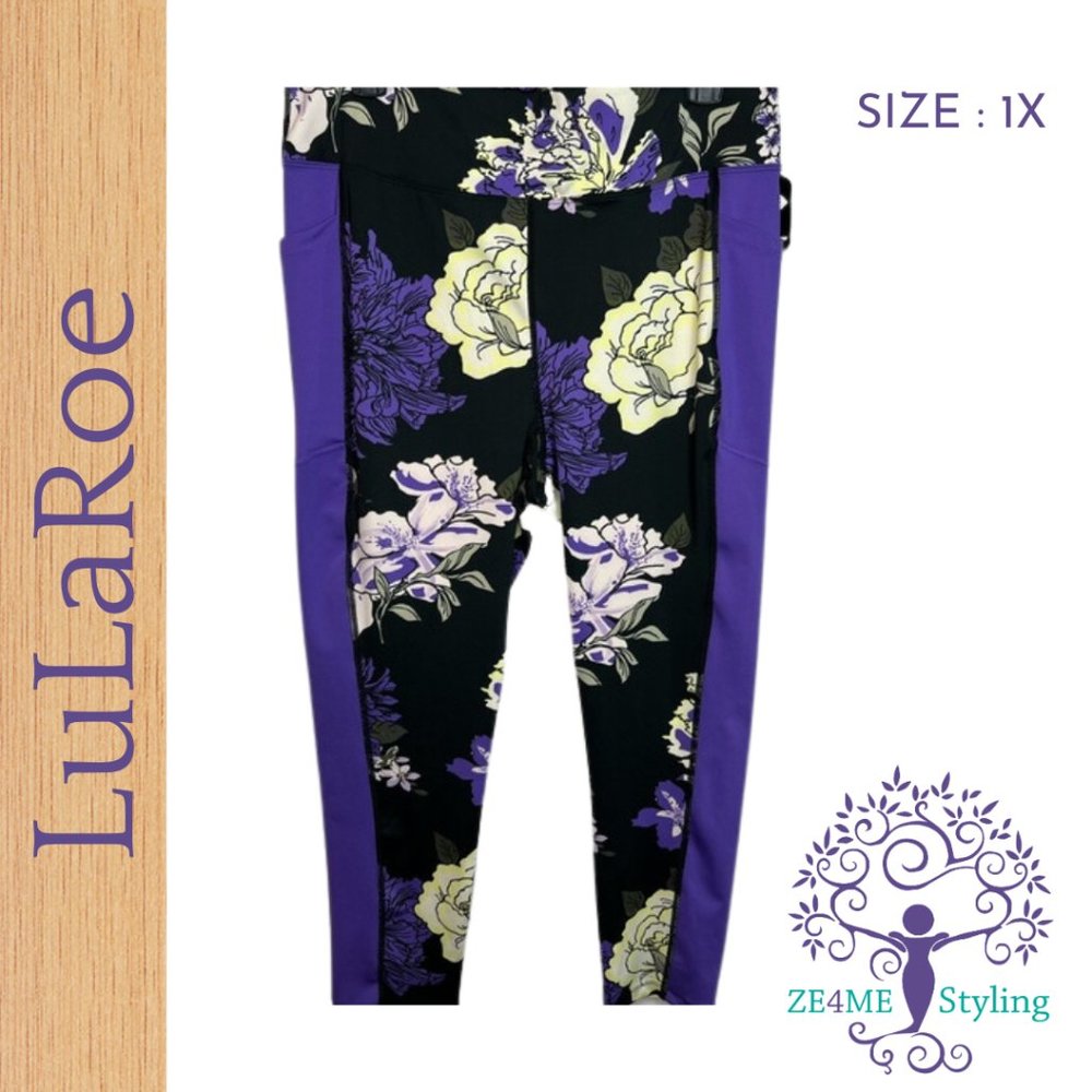 Lularoe Brave work out pant 1X purple floral NWT